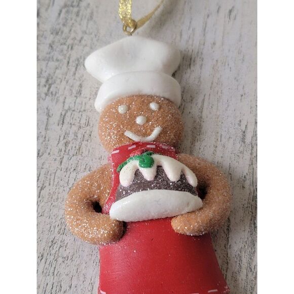 Gingerbread Glitter Chef cake baker ornament Xmas decor - Picture 2 of 4
